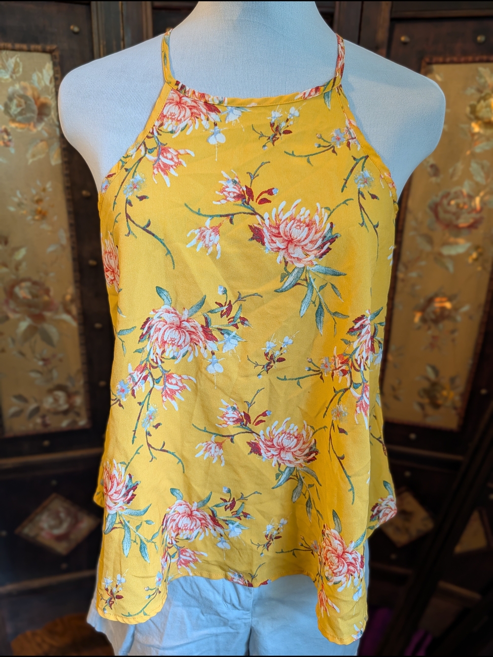 Wishful Park Yellow Floral Halter Camisole
